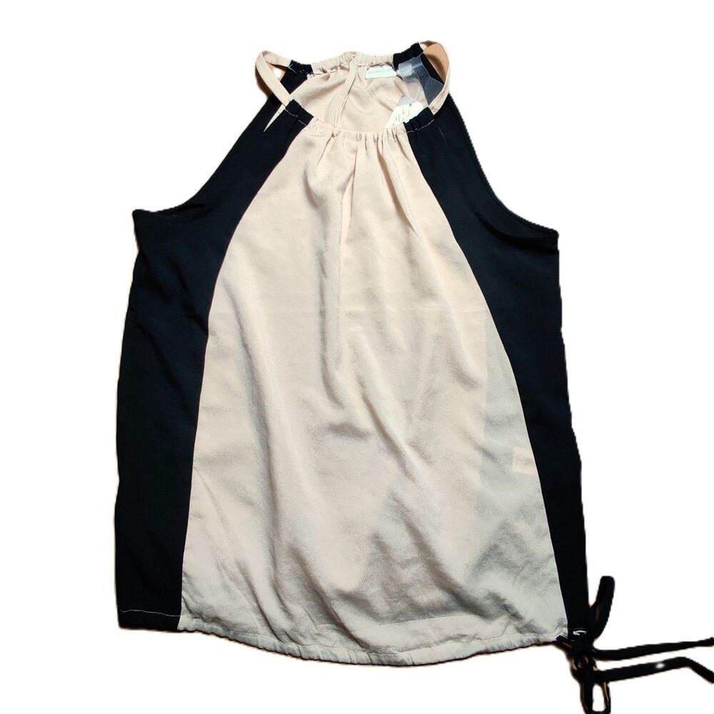 NY & Co Sleeveless Blouse Medium Black Cream Colorblock Keyhole Top